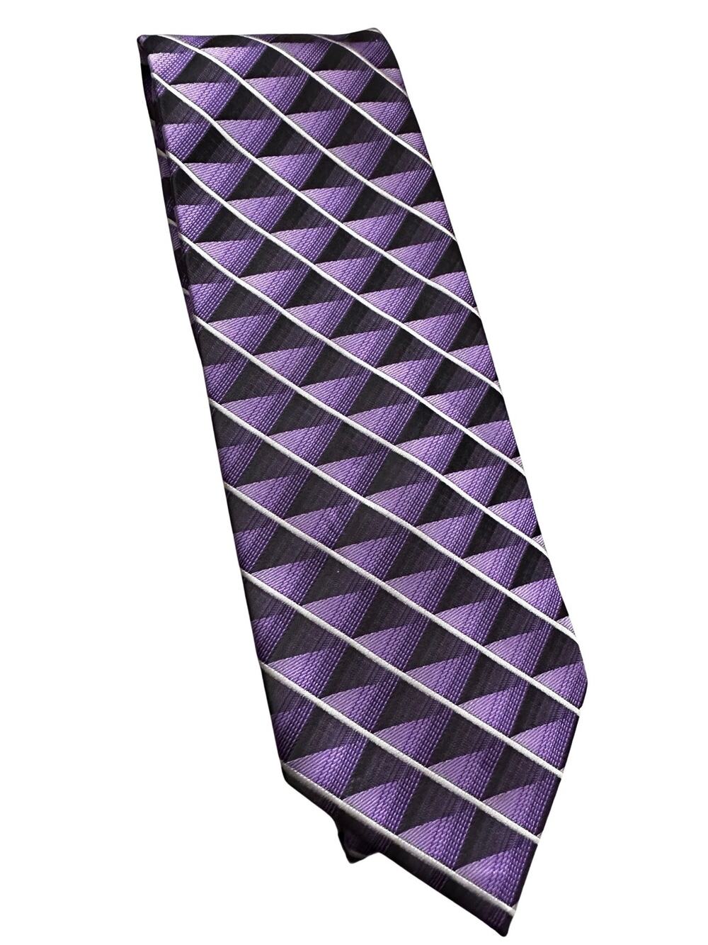 Vintage Stafford Purple Black Checked Polyester Necktie